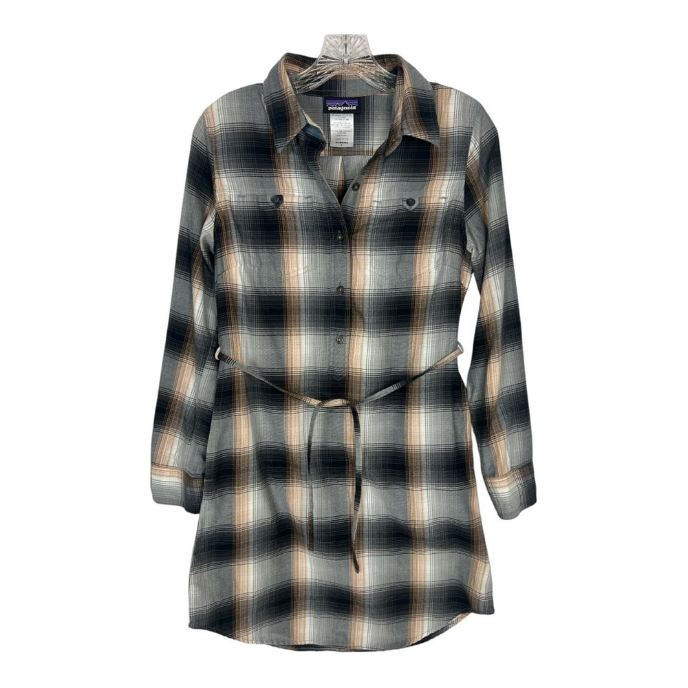 Patagonia Plaid Shirt Dress - Black, Gray, Tan